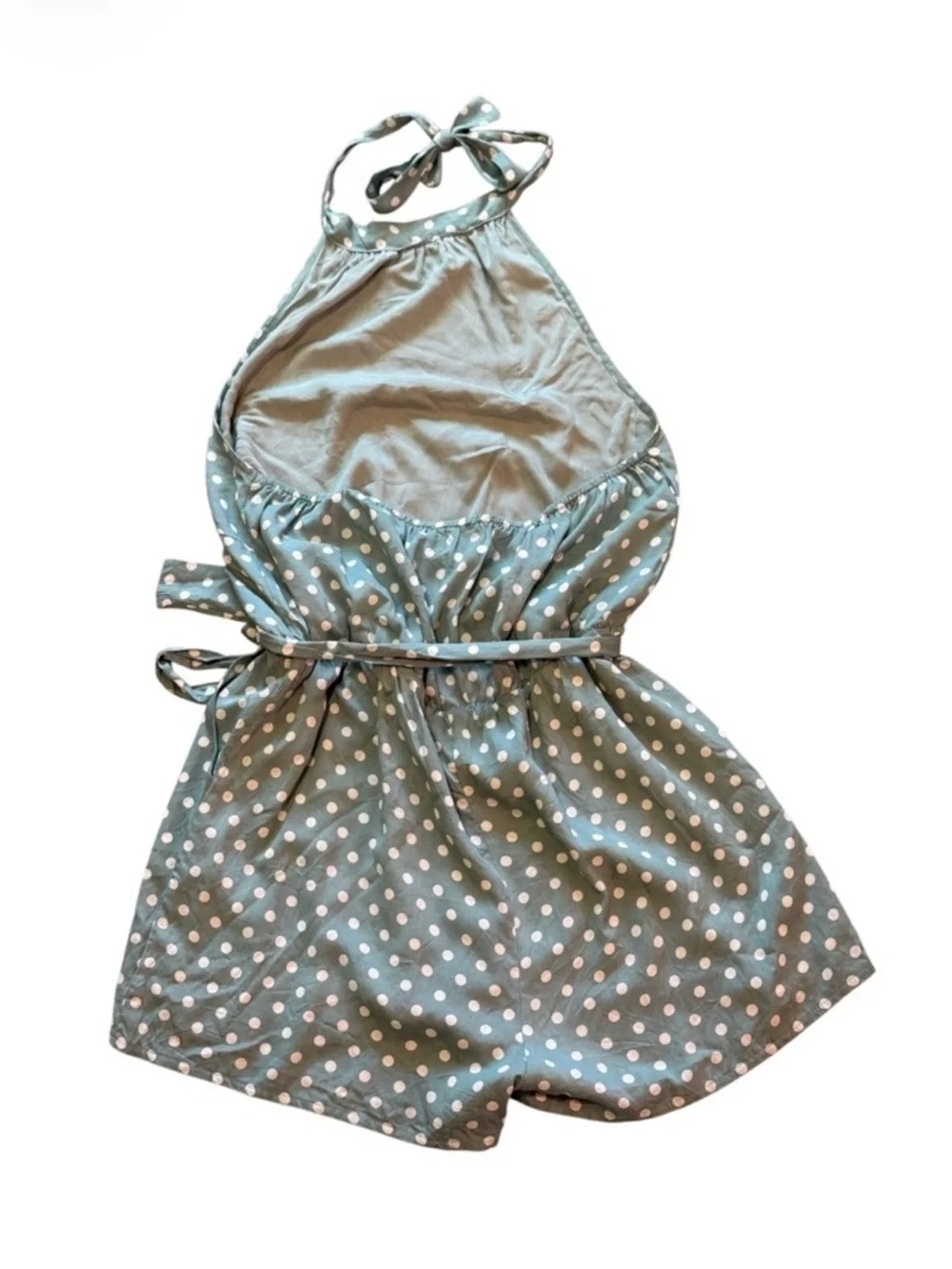 PrettyGarden Sage Green Polka Dot Halter Tie Waist Romper XL - Picture 3 of 3